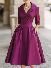 Plus Size Solid Color Long Sleeve Satin Midi Dress BGN 371