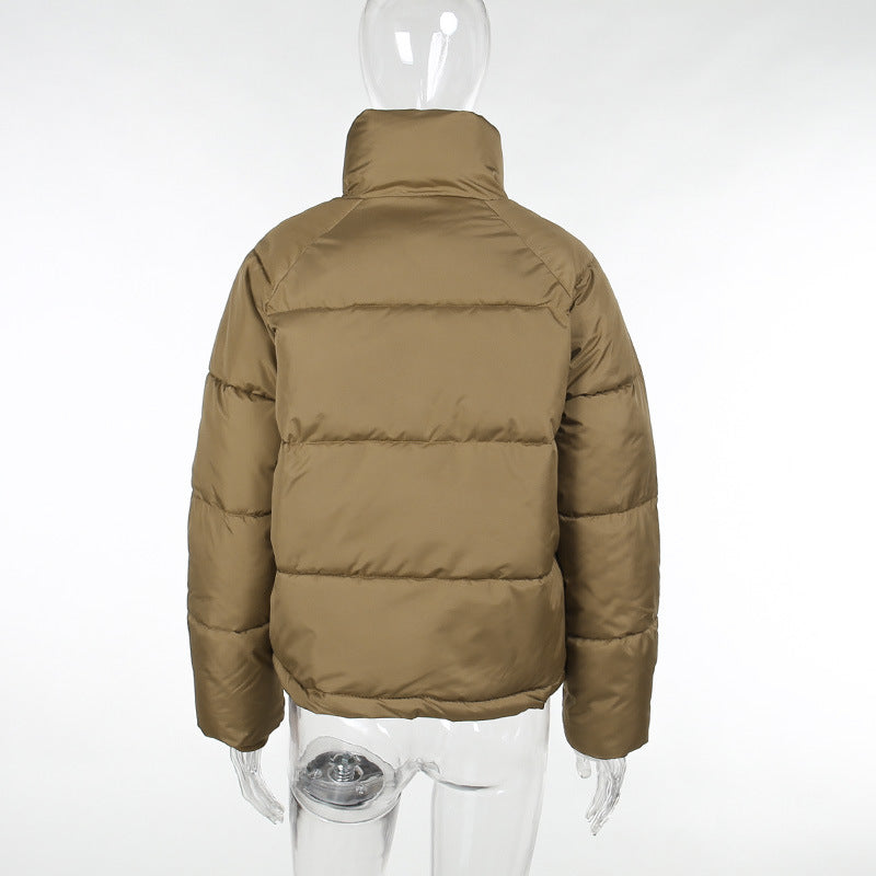 Long Sleeve Standing Collar Solid Color Cotton Jacket FL 23469