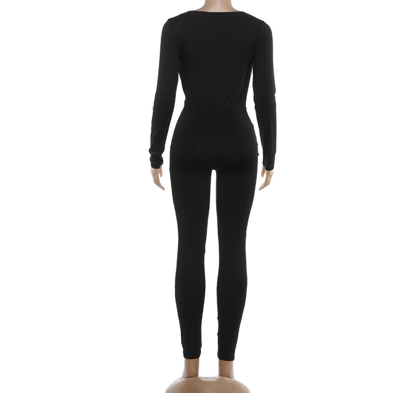 Solid Color Wrap Chest Long Sleeve Jumpsuit XEF K25Q77505