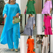 Plus Size Solid Color Long Sleeve Irregular Two Piece Pants Set GYJY W0839