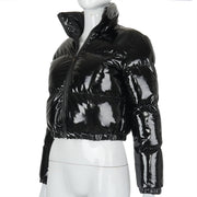 Solid PU Leather Stand up Collar Cotton Jacket GSZM A20666T