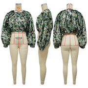 Bat Sleeve Zipper Print Coats YF 10873
