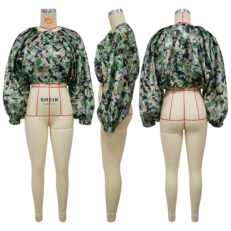 Bat Sleeve Zipper Print Coats YF 10873