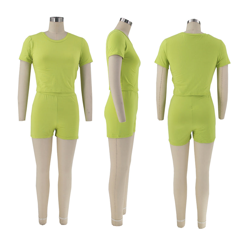 Casual Solid Sport Short Sleeve Shorts Two Piece Set SFY 2305
