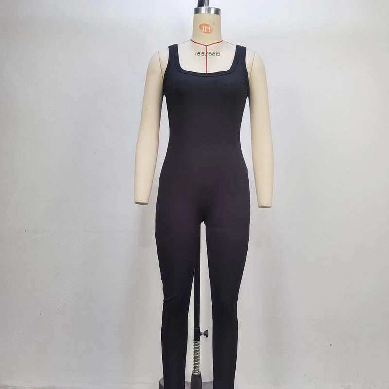 Solid Color Sleeveless Yoga Tight Jumpsuit GPBY 14472