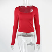 Square Neck Long Sleeve T Shirt GZJF 2590