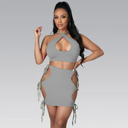 Sexy Solid Tie Dye Skirt Two Piece Set XYF 9290