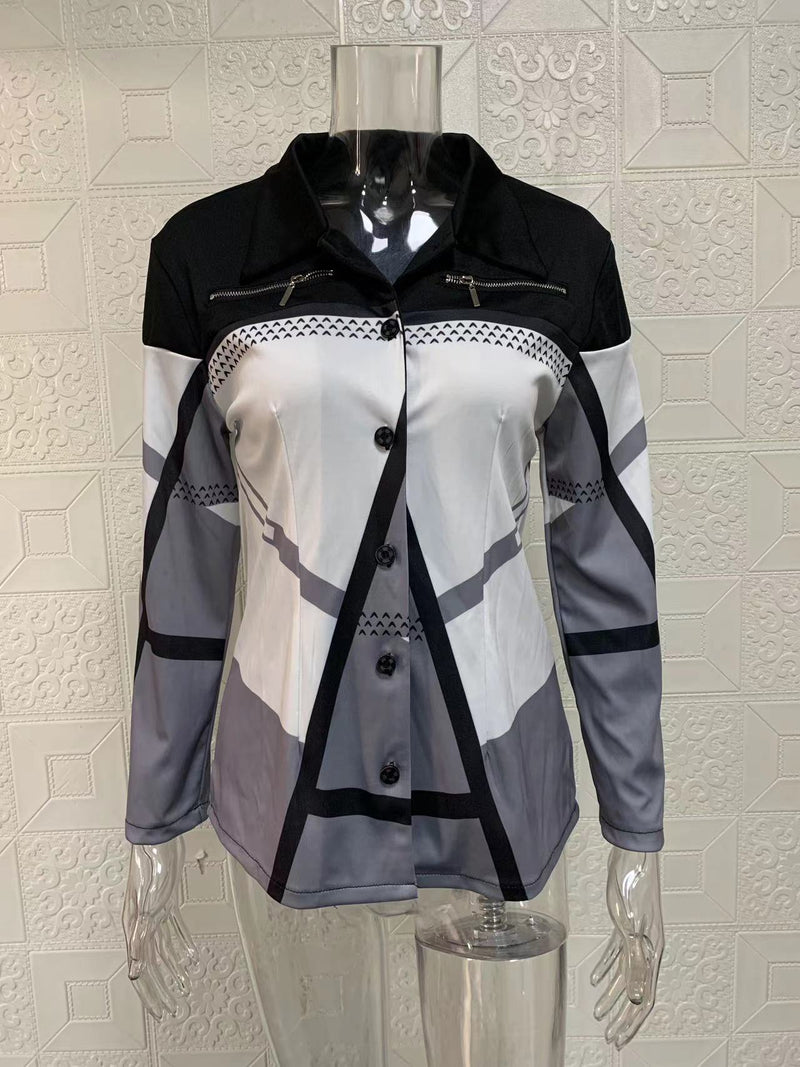 Long Sleeve Single breasted Printed Lapel Coat GYSM W0708