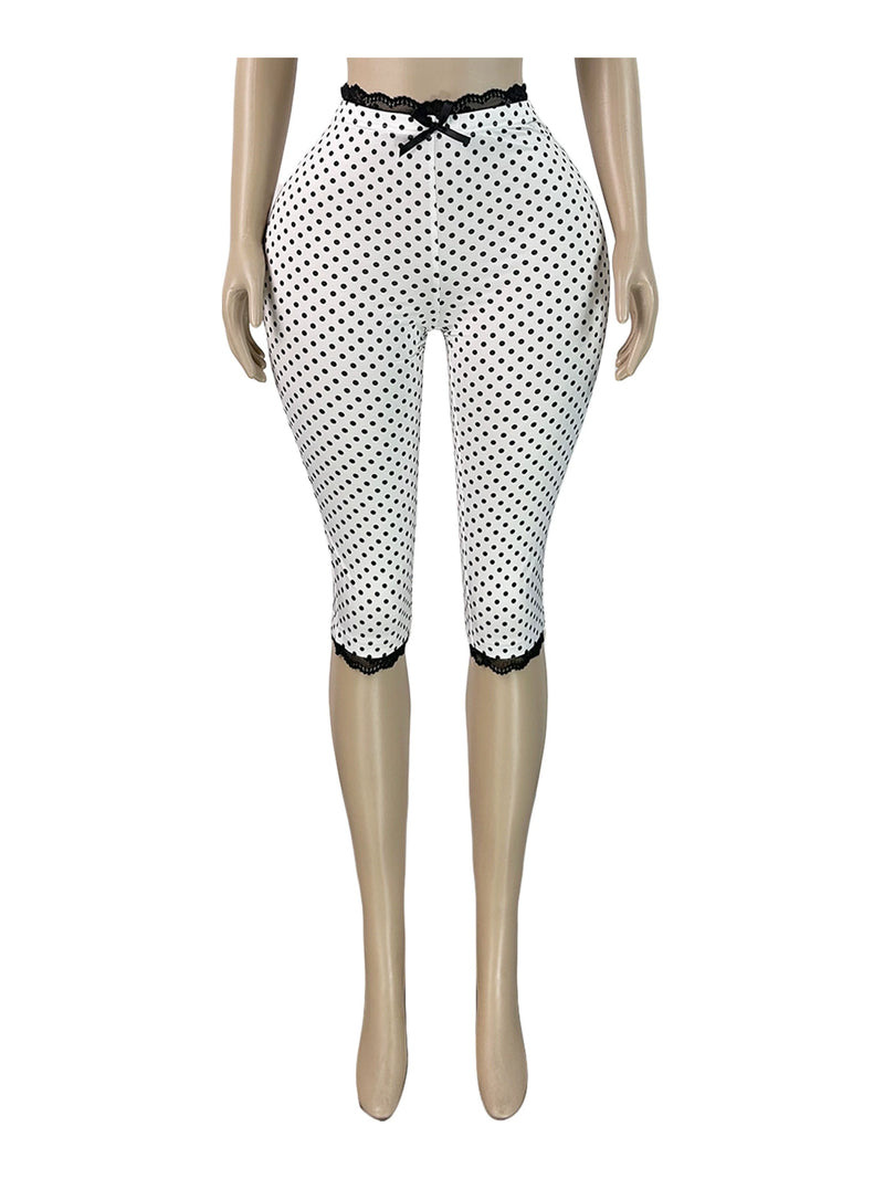 Print Bow Tie Camisole Top Lace Fifth Pants Suit CH 26020