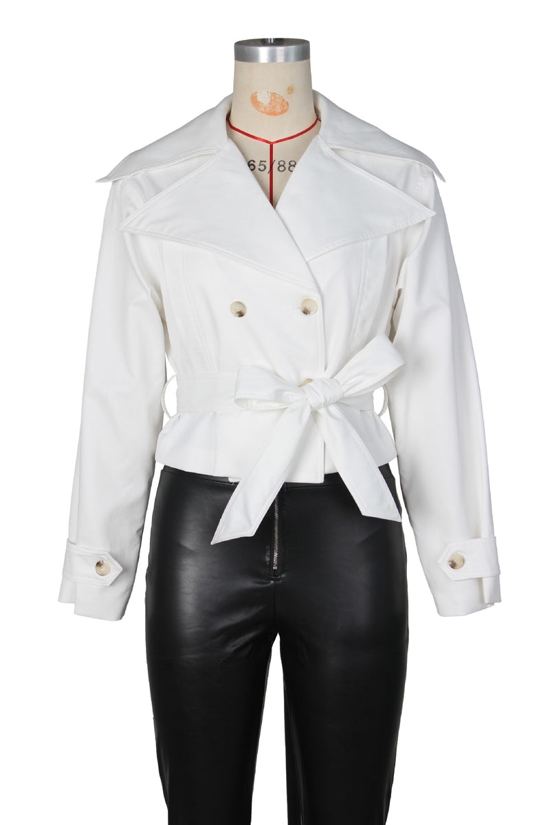 Double breasted Lapel Tie Up Coat ZSD 0776