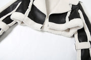 Leather Patchwork Long Sleeve Coats GZJQ K24C75271