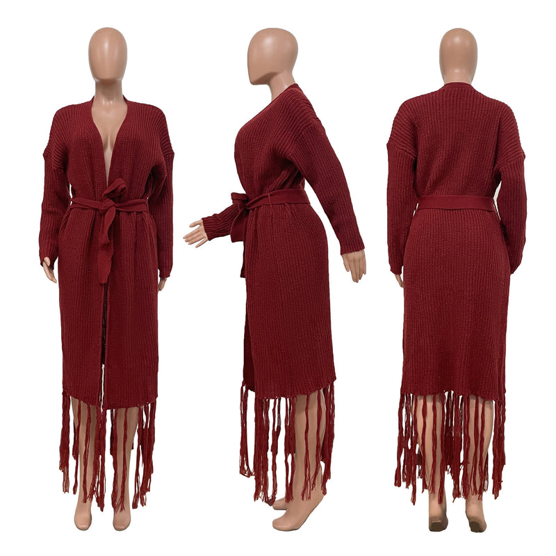 Solid Color Tassel Sweater Coats TR 1220