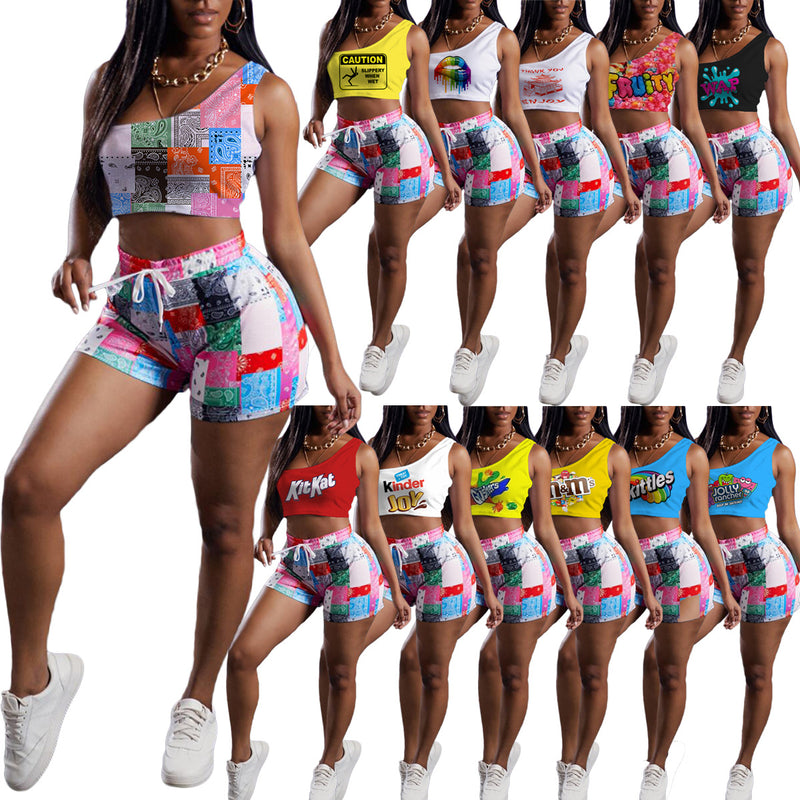 Printed Casual One shoulder Sleeveless Vest FSL 147