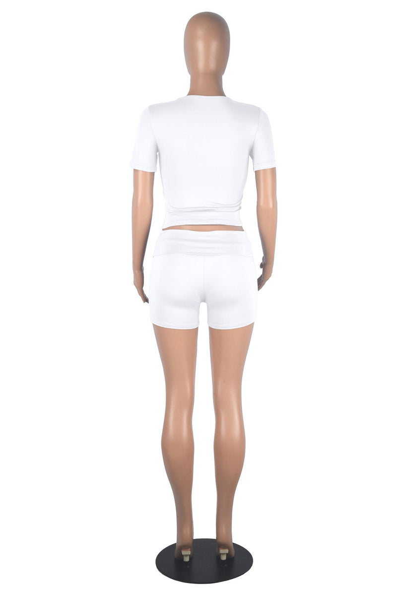 Solid Color Short Sleeve Tops Shorts Suit GXYF 0463