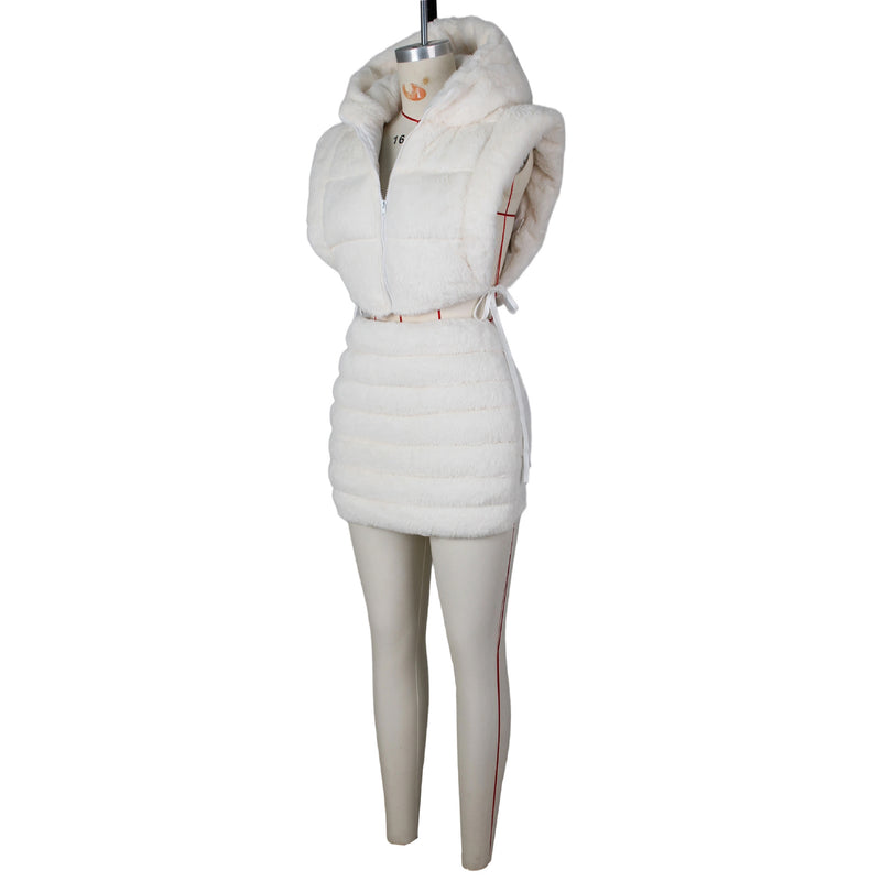 Hooded Short Tie Up Warm Vest Coat ZSD 0625