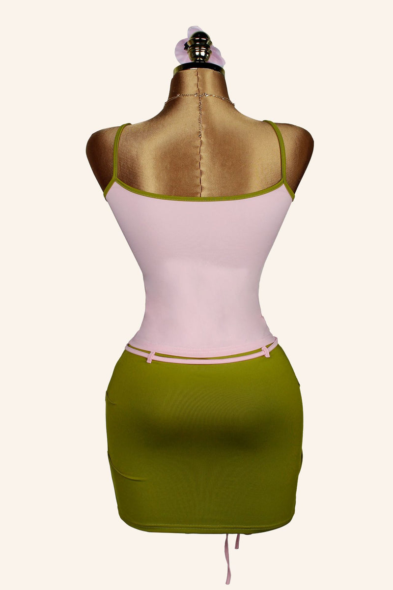 Contrast Color Sling Tie Up Skirt Suit GXIY K26L2518