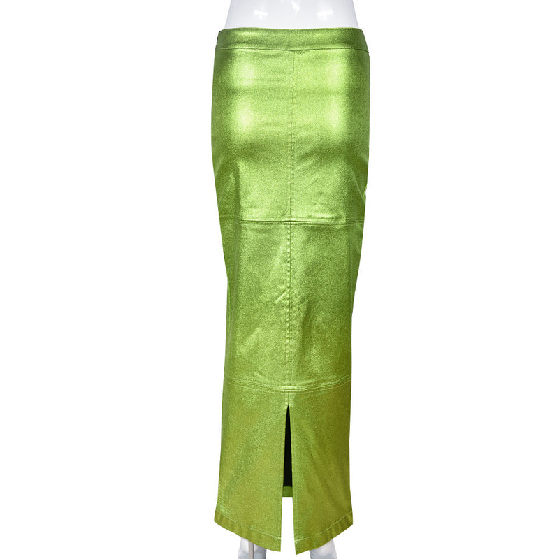 Patchwork Split PU Leather Half body Skirt GNZD 7662SG