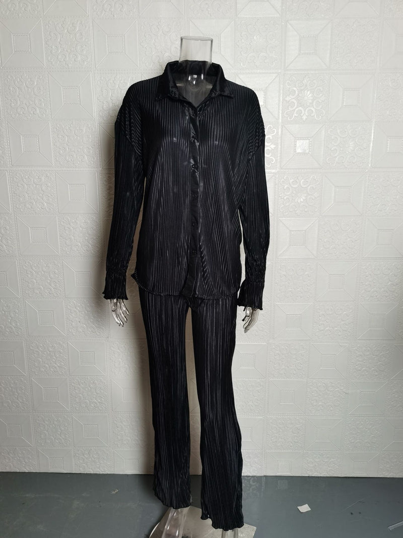 Solid Color Long Sleeve Split Shirt Pants Two Piece Set GYSM W0513