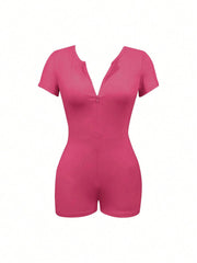Solid Color Zipper Yoga Romper GBGF 5067