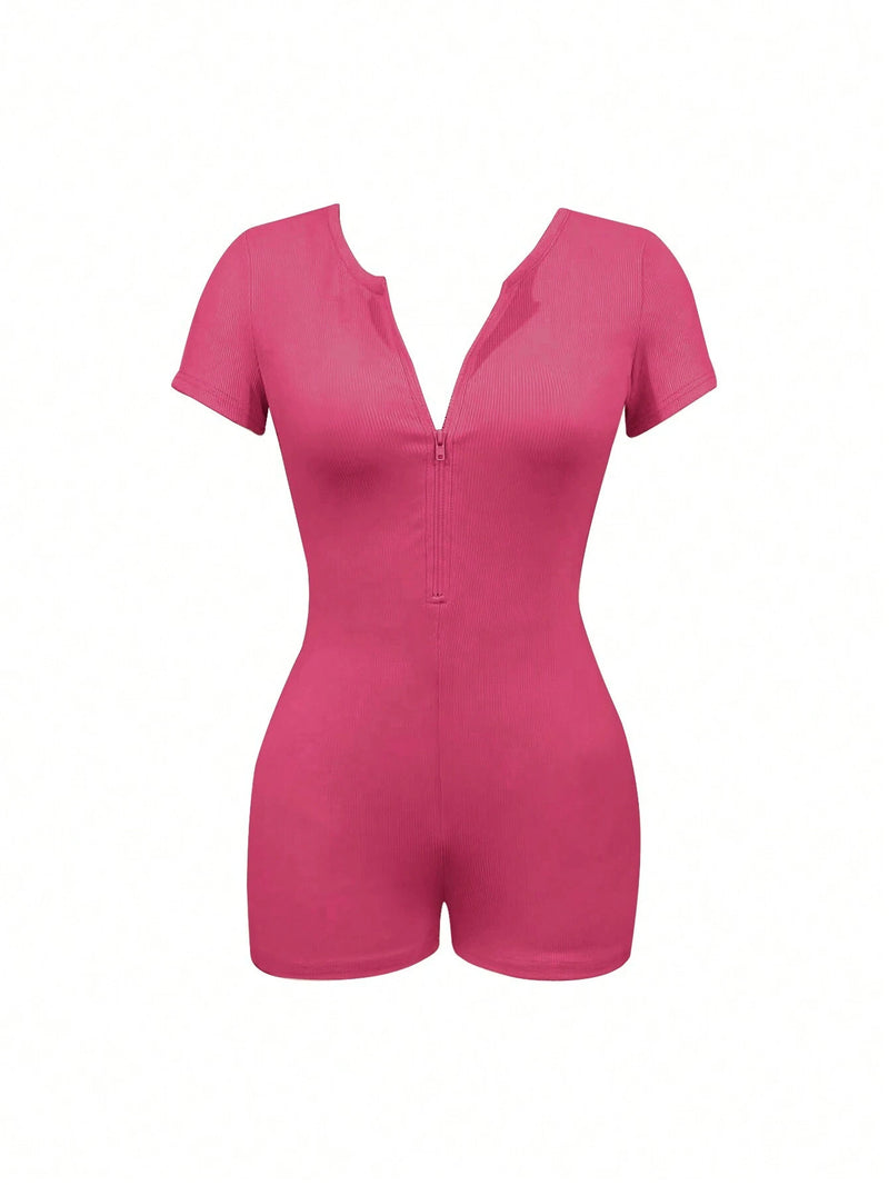 Solid Color Zipper Yoga Romper GBGF 5067
