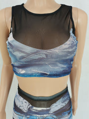 Sexy Mesh Print Sleeveless Skirts Two Piece Set FENF 272