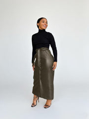 Split Half PU Leather Skirt With Belt QODY 6005