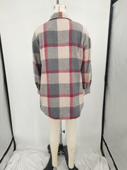 Plus Size Loose Plaid Mauney Long Sleeve Shirt Coat YIM 370