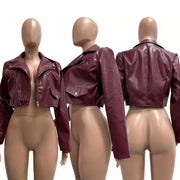 Zipper PU Leather Solid Color Jackets CM 9541