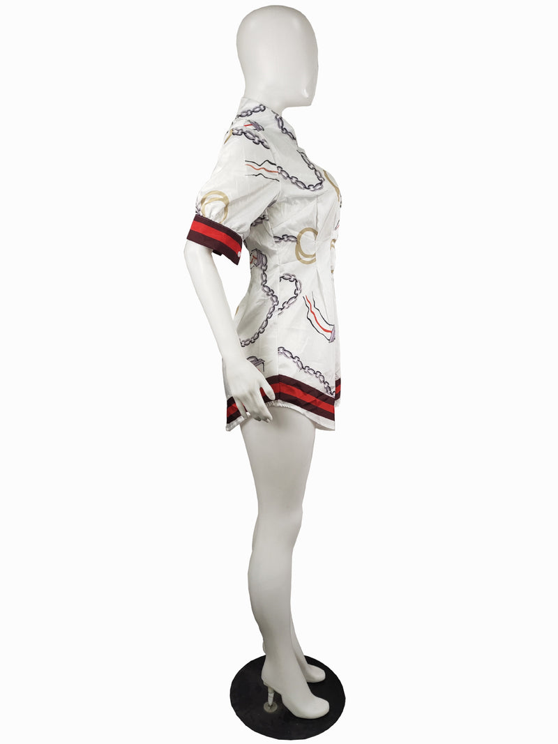 Plus Size Fashion Slim Print Short Sleeve Shirt LS 0341