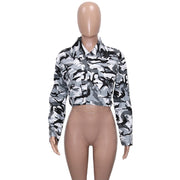 Camouflage Print Lapel Neck Short Coats SH 390421
