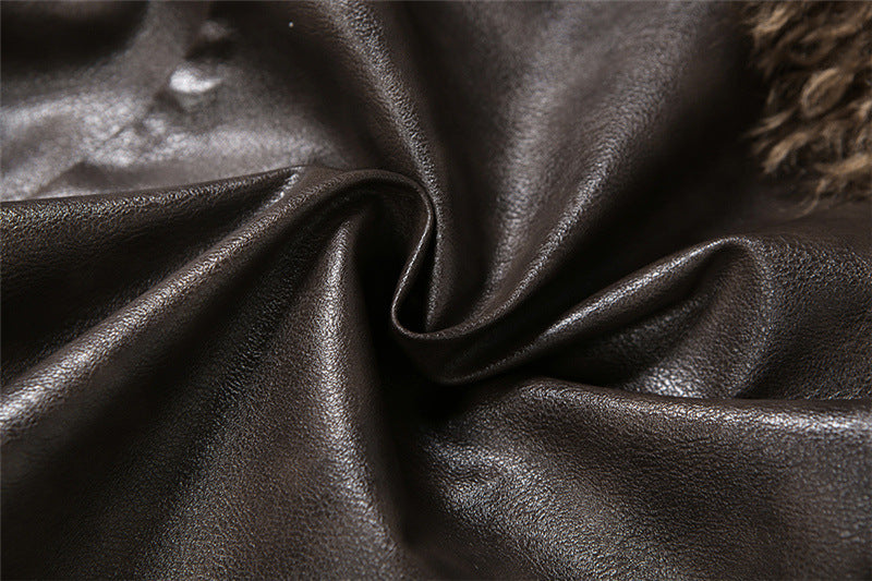 Fur Patchwork Leather V Neck Coat DLSF K25L85062