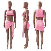Solid Lace Up Sleeveless Mini Skirt 2 Piece Sets NIK 251
