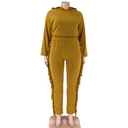 Plus Size Solid Color Hooded Tassel Two Piece Pants Set OSIF 21278