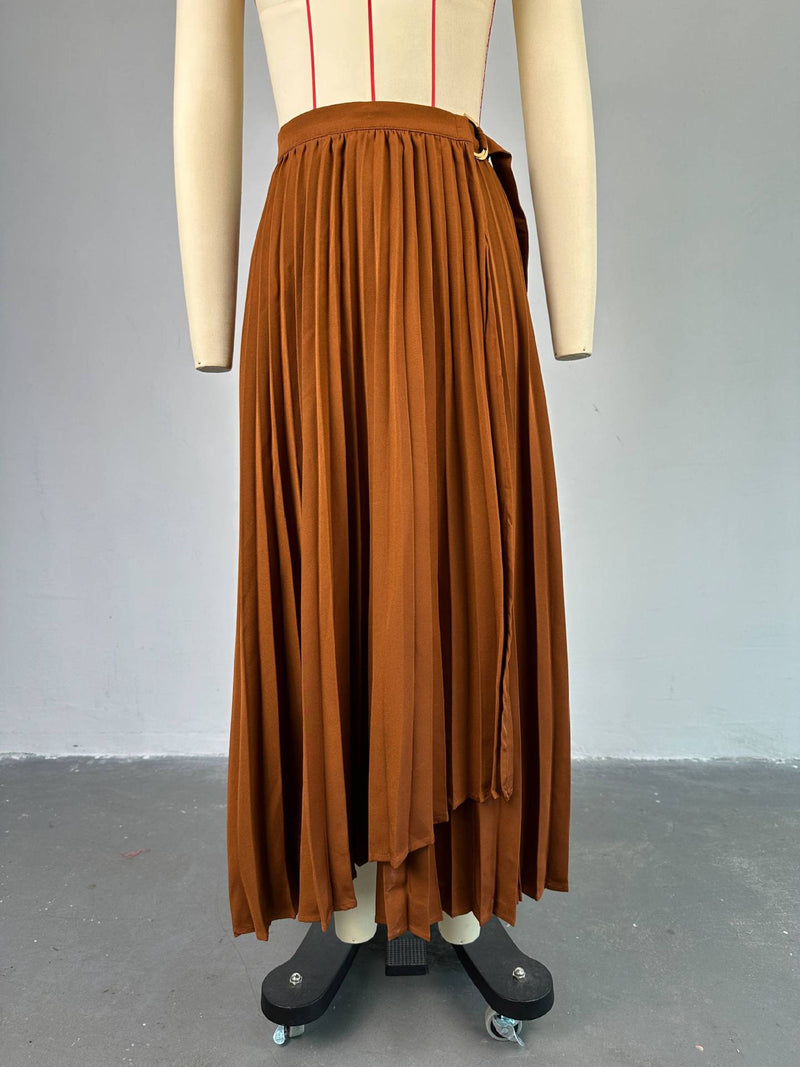 Tie Up Irregular Pleated Long Skirt GCNE 7517
