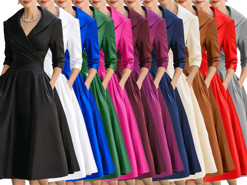 Plus Size Solid Color Long Sleeve Satin Midi Dress BGN 371