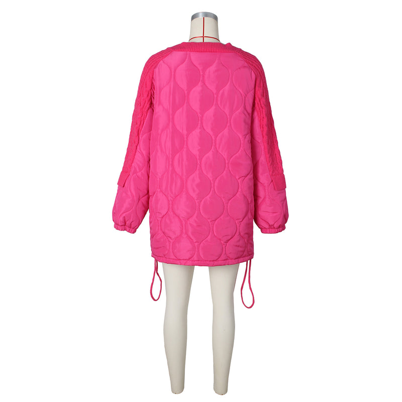 Casual Loose Spliced Knit Drawstring Cotton Coat ZSD 0631