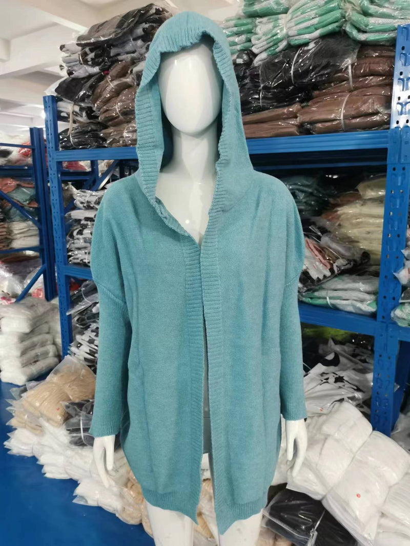 Hooded Collar Knit Bat Sleeve Loose Sweater GBLH 2101
