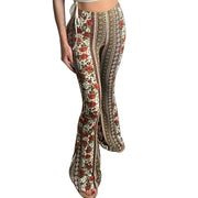 Plus Size Bohemian Slim Flared Printed Pants GWTC W0730