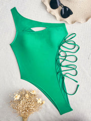 Solid Single Shoulder Bandage One Piece Swimsuit CASF 6515