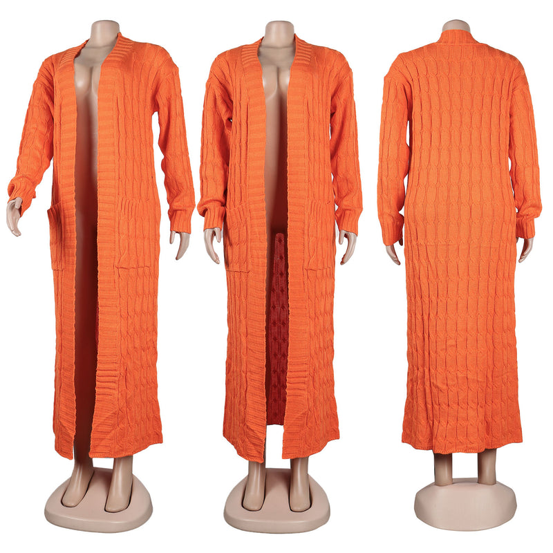 Solid Color Long Twist Sweater Cardigan Coat FSXF F380