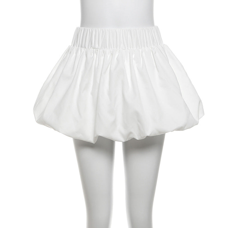 Solid Color Bubble Mini Skirt DLSF K24J46609
