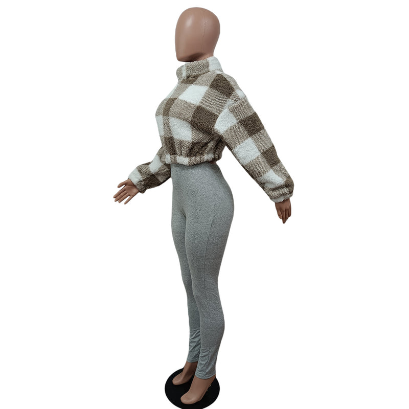 Plush Plaid Fashion Long Sleeve Jacket MEM 88515