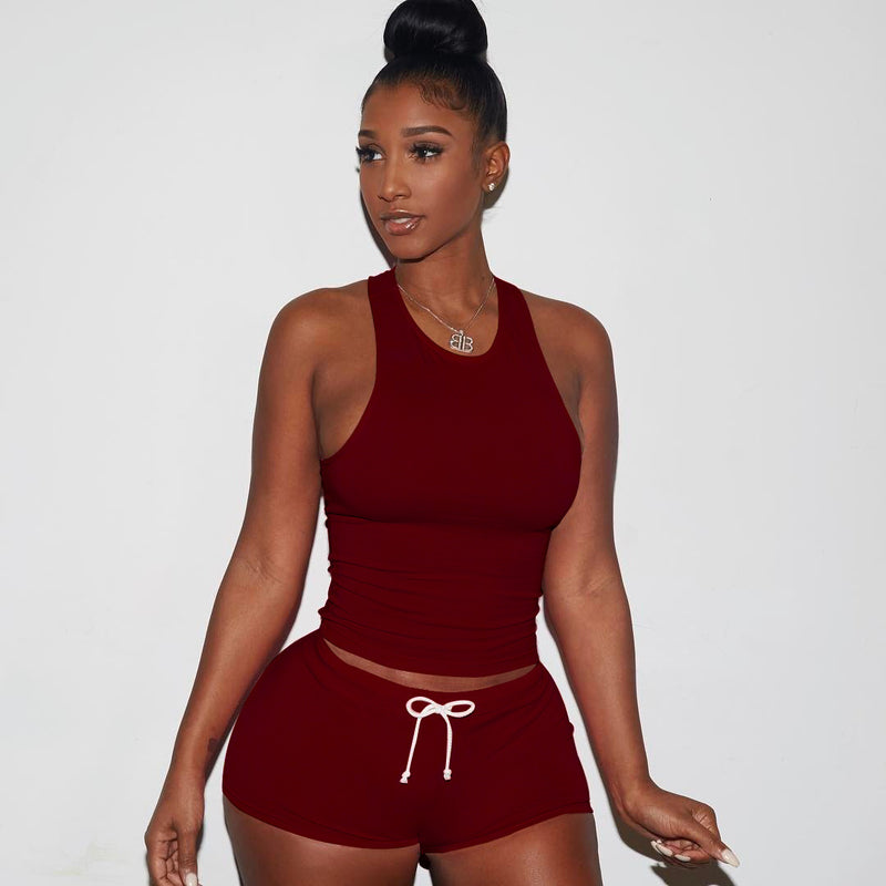 Solid Sleeveless Summer Two Piece Shorts Suit TE 3147 1