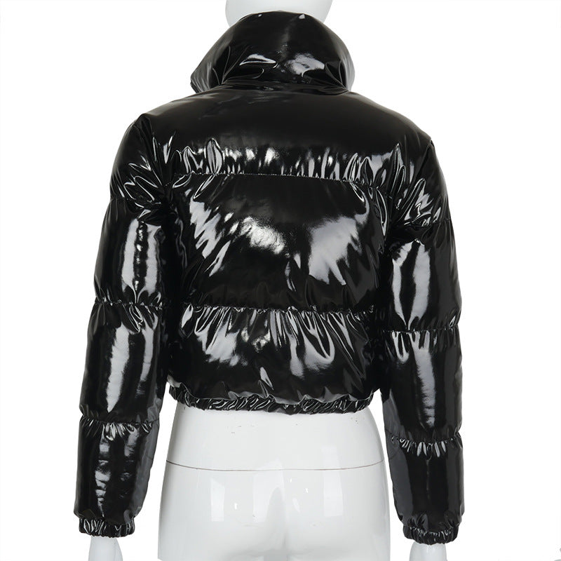 Solid PU Leather Stand up Collar Cotton Jacket GSZM A20666T