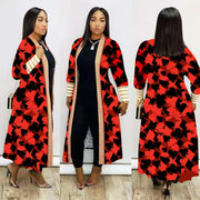 Plus Size Print Long Sleeve Knit Coat GRNH 8078
