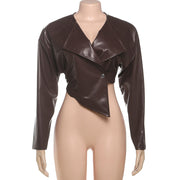PU Leather Solid Color Irregular Coat XEF K25C77277