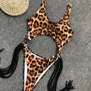 Leopard Print Hollow Out One Piece Swimsuit CSYZ 1973