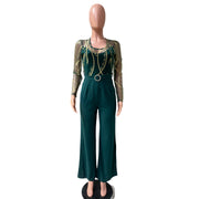 Mesh Embroidery See Through Wide Leg Jumpsuit LA 6005