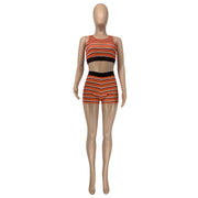 Summer Stripe Sleeveless Two Piece Shorts Set GLF 10128