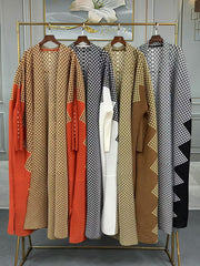 Pleated Print Cardigan Long Coats GZRF 77102